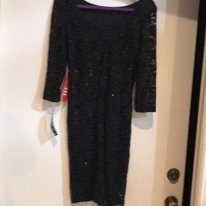 Black lace with sequins stretch lace dress
